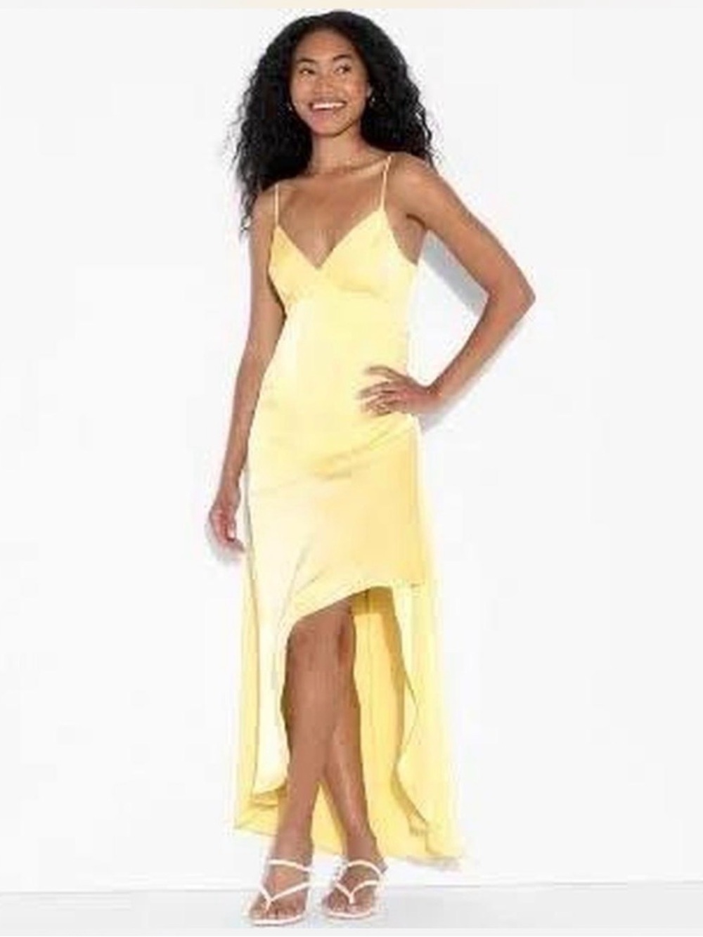 🌼NWT WILD FABLE YELLOW SATIN RUFFLE MAXI DRESS SIZE XXS🌼